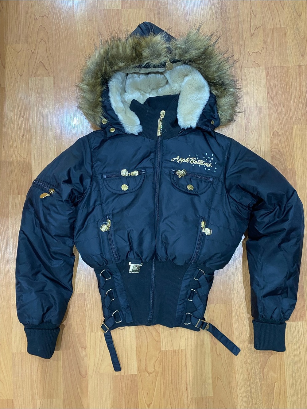 BRAND NEW 

Apple Bottoms Black Puffer Jacket with Faux-Fur Hood - Never worn